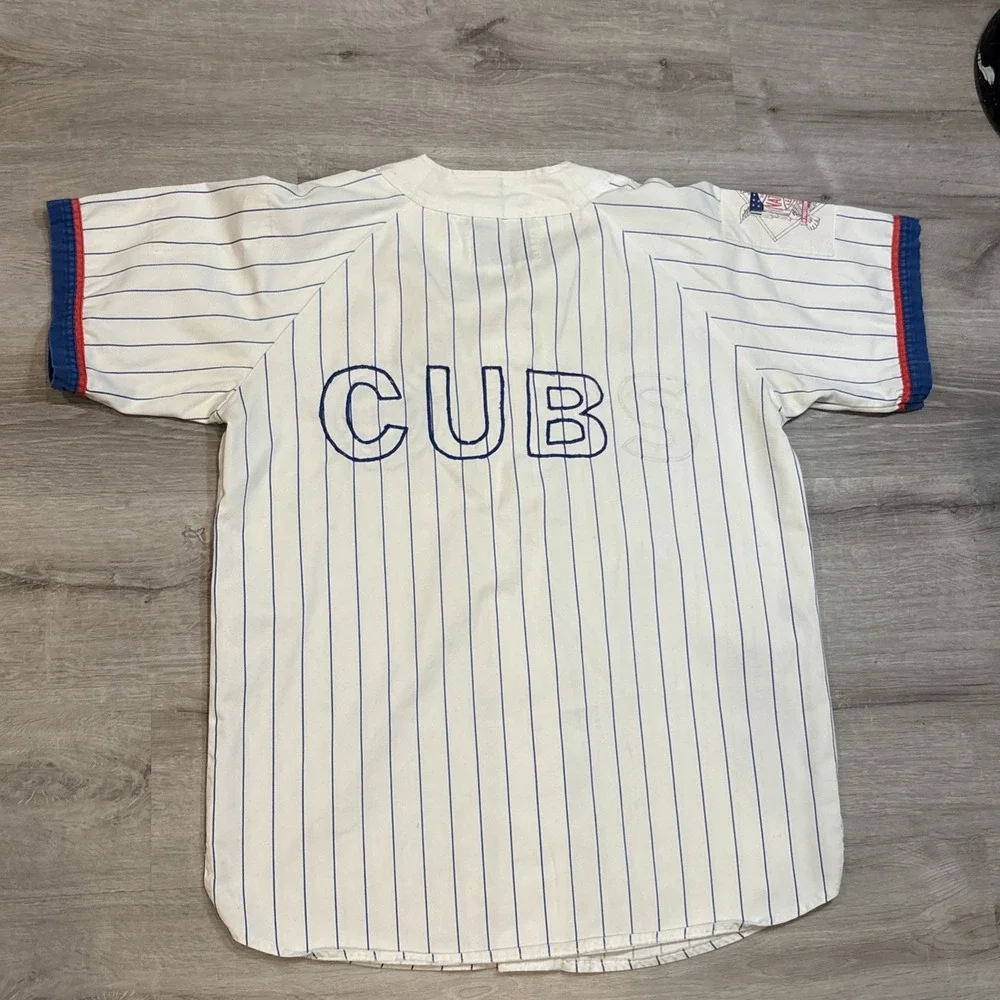 Vintage‎ Starter Chicago Cubs MLB Button Up Pinstripe Jersey Shirt Size Large